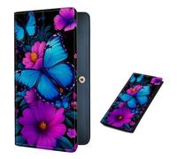 VOGDMKJG Long Bifold Wallet with RFID Blocking, Neon Butterfly Purple Bloom, Floral