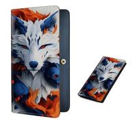VOGDMKJG Long Bifold Wallet with RFID Blocking, Spirit Fox Wolf with Blue Orange Flame, Animal Print