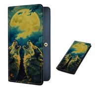 VOGDMKJG Long Bifold Wallet with RFID Blocking, Wolf Duo Howling Full Moon, Animal Print