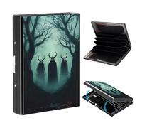 VOGDMKJG Metal Card Holder, Slim RFID Blocking Wallet for Men & Women, Minimalist Aluminium Credit Card Case with 6-8 Wide Slots, Compact Pocket-Friendly Gift, Dark Mythical Forest Horns, Nature