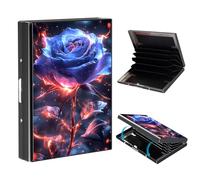 VOGDMKJG Metal Card Holder, Slim RFID Blocking Wallet for Men & Women, Minimalist Aluminium Credit Card Case with 6-8 Wide Slots, Compact Pocket-Friendly Gift, Glowing Blue Rose with Fire Sparks Art