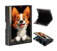 VOGDMKJG Metal Card Holder, Slim RFID Blocking Wallet for Men & Women, Minimalist Aluminium Credit Card Case with 6-8 Wide Slots, Compact Pocket-Friendly Gift, Happy Corgi Dog Peeking Out Window