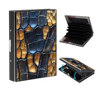 VOGDMKJG Metal Card Holder, Slim RFID Blocking Wallet for Men & Women, Minimalist Aluminium Credit Card Case with 6-8 Wide Slots, Compact Pocket-Friendly Gift, Golden Gator Skin Texture Luxury Art