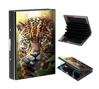 VOGDMKJG Metal Card Holder, Slim RFID Blocking Wallet for Men & Women, Minimalist Aluminium Credit Card Case with 6-8 Wide Slots, Compact Pocket-Friendly Gift, Realistic Leopard Face Wild Animal