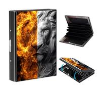 VOGDMKJG Metal Card Holder, Slim RFID Blocking Wallet for Men & Women, Minimalist Aluminium Credit Card Case with 6-8 Wide Slots, Compact Pocket-Friendly Gift, Lion Face Half Fire Half Stone Art