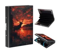 VOGDMKJG Metal Card Holder, Slim RFID Blocking Wallet for Men & Women, Minimalist Aluminium Credit Card Case with 6-8 Wide Slots, Compact Pocket-Friendly Gift, Majestic Stag Deer Sunset Lake Nature