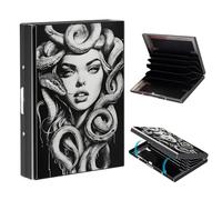 VOGDMKJG Metal Card Holder, Slim RFID Blocking Wallet for Men & Women, Minimalist Aluminium Credit Card Case with 6-8 Wide Slots, Compact Pocket-Friendly Gift, Gorgon Snake Hair B&W Portrait, Solid