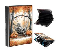 VOGDMKJG Metal Card Holder, Slim RFID Blocking Wallet for Men & Women, Minimalist Aluminium Credit Card Case with 6-8 Wide Slots, Compact Pocket-Friendly Gift, Skeleton Relaxing in Hammock, Nature