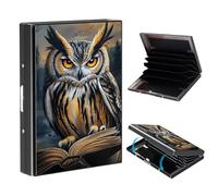 VOGDMKJG Metal Card Holder, Slim RFID Blocking Wallet for Men & Women, Minimalist Aluminium Credit Card Case with 6-8 Wide Slots, Compact Pocket-Friendly Gift, Wise Owl Reading Antique Book, Animal