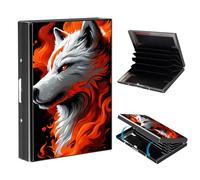 VOGDMKJG Metal Card Holder, Slim RFID Blocking Wallet for Men & Women, Minimalist Aluminium Credit Card Case with 6-8 Wide Slots, Compact Pocket-Friendly Gift, White Wolf with Orange Fire Mane Art