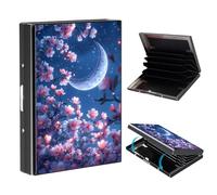 VOGDMKJG Metal Card Holder, Slim RFID Blocking Wallet for Men & Women, Minimalist Aluminium Credit Card Case with 6-8 Wide Slots, Compact Pocket-Friendly Gift, Cherry Blossoms Under Crescent Moon