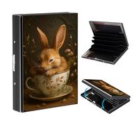 VOGDMKJG Metal Card Holder, Slim RFID Blocking Wallet for Men & Women, Minimalist Aluminium Credit Card Case with 6-8 Wide Slots, Compact Pocket-Friendly Gift, Cute Bunny Teacup Warmth, Floral