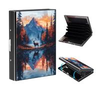 VOGDMKJG Metal Card Holder, Slim RFID Blocking Wallet for Men & Women, Minimalist Aluminium Credit Card Case with 6-8 Wide Slots, Compact Pocket-Friendly Gift, Sunset Elk Pine Forest, Nature