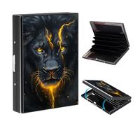 VOGDMKJG Metal Card Holder, Slim RFID Blocking Wallet for Men & Women, Minimalist Aluminium Credit Card Case with 6-8 Wide Slots, Compact Pocket-Friendly Gift, Black Lion Face with Golden Lightning