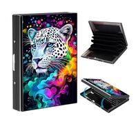VOGDMKJG Metal Card Holder, Slim RFID Blocking Wallet for Men & Women, Minimalist Aluminium Credit Card Case with 6-8 Wide Slots, Compact Pocket-Friendly Gift, Rainbow Leopard Neon Splatter, Animal