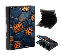 VOGDMKJG Metal Card Holder, Slim RFID Blocking Wallet for Men & Women, Minimalist Aluminium Credit Card Case with 6-8 Wide Slots, Compact Pocket-Friendly Gift, Blue Stone Wall with Leopard Spots