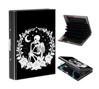 VOGDMKJG Metal Card Holder, Slim RFID Blocking Wallet for Men & Women, Minimalist Aluminium Credit Card Case with 6-8 Wide Slots, Compact Pocket-Friendly Gift, Celestial Skeleton Floral Moon, Stars