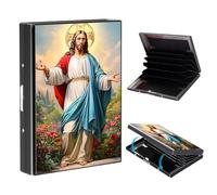 VOGDMKJG Metal Card Holder, Slim RFID Blocking Wallet for Men & Women, Minimalist Aluminium Credit Card Case with 6-8 Wide Slots, Compact Pocket-Friendly Gift, Jesus Christ Sacred Garden, Floral