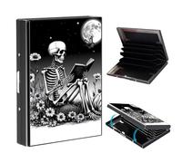 VOGDMKJG Metal Card Holder, Slim RFID Blocking Wallet for Men & Women, Minimalist Aluminium Credit Card Case with 6-8 Wide Slots, Compact Pocket-Friendly Gift, Skeleton Reading Under Moon, Floral