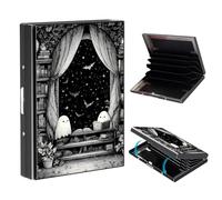 VOGDMKJG Metal Card Holder, Slim RFID Blocking Wallet for Men & Women, Minimalist Aluminium Credit Card Case with 6-8 Wide Slots, Compact Pocket-Friendly Gift, Ghost Library Bookcase, Stars