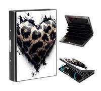VOGDMKJG Metal Card Holder, Slim RFID Blocking Wallet for Men & Women, Minimalist Aluminium Credit Card Case with 6-8 Wide Slots, Compact Pocket-Friendly Gift, Leopard Print Heart with Paint Drip