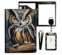 VOGDMKJG Owl Reading Book Leather Padfolio Clipboard with ID Badge Holder&Pen Holde&Heavy Duty Clip File Folder,Efficiency Slim Document Organizer for Nursing/School/Office for Women Men