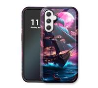 VOGDMKJG Phone Case for Samsung Galaxy S25 FE - Wireless Charging Compatible Dual-Layer Hard Shell+TPU Protective Phone Cover with Stylish Designs for Women/Man/Girl/Boy-Midnight Boat