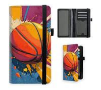 VOGDMKJG Premium Leather Checkbook Cover for Men Women, Multi-Functional Long Wallet with RFID Blocking, Business Card Holder & Pen Loop Slim Design, Abstract Graffiti Basketball, Modern