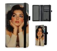 VOGDMKJG Premium Leather Checkbook Cover for Men Women, Multi-Functional Long Wallet with RFID Blocking, Business Card Holder & Pen Loop Slim Design, Vintage Glamour Girl Portrait Dreamy, Retro
