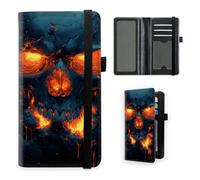 VOGDMKJG Premium Leather Checkbook Cover for Men Women, Multi-Functional Long Wallet with RFID Blocking, Business Card Holder & Pen Loop Slim Design, Fiery Lava Skull with Burning Eyes Art, Retro