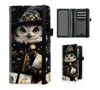 VOGDMKJG Premium Leather Checkbook Cover for Men Women, Multi-Functional Long Wallet with RFID Blocking, Business Card Holder & Pen Loop Slim Design, Wizard Owl Magic Tarot, Retro