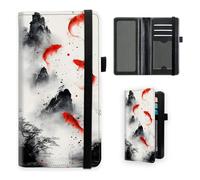 VOGDMKJG Premium Leather Checkbook Cover for Men Women, Multi-Functional Long Wallet with RFID Blocking, Business Card Holder & Pen Loop Slim Design, Zen Koi Fish Ink Wash Painting Art, Contemporary