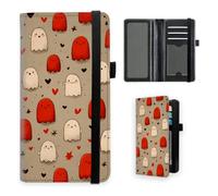 VOGDMKJG Premium Leather Checkbook Cover for Men Women, Multi-Functional Long Wallet with RFID Blocking, Business Card Holder & Pen Loop Slim Design, Cute Ghost Pattern, Modern