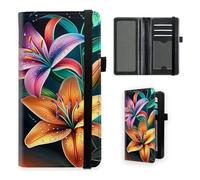 VOGDMKJG Premium Leather Checkbook Cover for Men Women, Multi-Functional Long Wallet with RFID Blocking, Business Card Holder & Pen Loop Slim Design, Vibrant Tropical Lily Bloom, Contemporary
