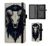 VOGDMKJG Premium Leather Checkbook Cover for Men Women, Multi-Functional Long Wallet with RFID Blocking, Business Card Holder & Pen Loop Slim Design, Ram Skull Sacred Geometry, Bohemian