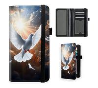 VOGDMKJG Premium Leather Checkbook Cover for Men Women, Multi-Functional Long Wallet with RFID Blocking, Business Card Holder & Pen Loop Slim Design, Holy White Dove Sun Rays, Contemporary