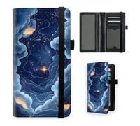 VOGDMKJG Premium Leather Checkbook Cover for Men Women, Multi-Functional Long Wallet with RFID Blocking, Business Card Holder & Pen Loop Slim Design, Deep Blue Cosmic Nebula Cloud Path, Contemporary
