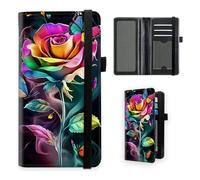 VOGDMKJG Premium Leather Checkbook Cover for Men Women, Multi-Functional Long Wallet with RFID Blocking, Business Card Holder & Pen Loop Slim Design, Rainbow Neon Vaporwave Rose, Contemporary