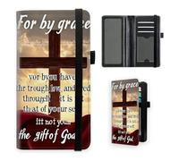 VOGDMKJG Premium Leather Checkbook Cover for Men Women, Multi-Functional Long Wallet with RFID Blocking, Business Card Holder & Pen Loop Slim Design, Religious Cross Sunset Grace, Contemporary