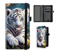 VOGDMKJG Premium Leather Checkbook Cover for Men Women, Multi-Functional Long Wallet with RFID Blocking, Business Card Holder & Pen Loop Slim Design, Cute White Tiger Cub Bloom, Contemporary