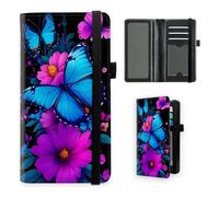 VOGDMKJG Premium Leather Checkbook Cover for Men Women, Multi-Functional Long Wallet with RFID Blocking, Business Card Holder & Pen Loop Slim Design, Neon Butterfly Purple Bloom, Contemporary