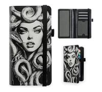 VOGDMKJG Premium Leather Checkbook Cover for Men Women, Multi-Functional Long Wallet with RFID Blocking, Business Card Holder & Pen Loop Slim Design, Gorgon Snake Hair B&W Portrait, Retro