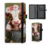 VOGDMKJG Premium Leather Checkbook Cover for Men Women, Multi-Functional Long Wallet with RFID Blocking, Business Card Holder & Pen Loop Slim Design, Baby Cow Flower Crown Bucket, Rustic
