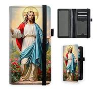VOGDMKJG Premium Leather Checkbook Cover for Men Women, Multi-Functional Long Wallet with RFID Blocking, Business Card Holder & Pen Loop Slim Design, Jesus Christ Sacred Garden, Contemporary
