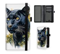 VOGDMKJG Premium Leather Checkbook Cover for Men Women, Multi-Functional Long Wallet with RFID Blocking, Business Card Holder & Pen Loop Slim Design, Black Jaguar Panther Portrait Wildlife