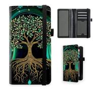 VOGDMKJG Premium Leather Checkbook Cover for Men Women, Multi-Functional Long Wallet with RFID Blocking, Business Card Holder & Pen Loop Slim Design, Tree of Life Aurora Spirit, Contemporary