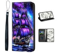 VOGDMKJG PU Leather+TPU Phone Case for Google Pixel 8 Pro- Stylish Flip Folio Wallet Cover Protective with Wrist Strap & Card Holder for Women/Man/Girl/Boy On-The-Go Lifestyle Midnight Ship