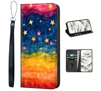 VOGDMKJG PU Leather+TPU Phone Case for Google Pixel 8 Pro- Stylish Flip Folio Wallet Cover Protective with Wrist Strap & Card Holder for Women/Man/Girl/Boy On-The-Go Lifestyle Colorful Stars