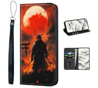 VOGDMKJG PU Leather+TPU Phone Case for iPhone 14 Pro Max- Stylish Flip Folio Wallet Cover Protective with Wrist Strap & Card Holder for Women/Man/Girl/Boy On-The-Go Lifestyle Samurai Red