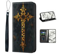 VOGDMKJG PU Leather+TPU Phone Case for iPhone 15 Pro Max- Stylish Flip Folio Wallet Cover Protective with Wrist Strap & Card Holder for Women/Man/Girl/Boy On-The-Go Lifestyle Skull Cross